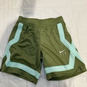 Nike Kids Olive Green Shorts with Aqua Stripes